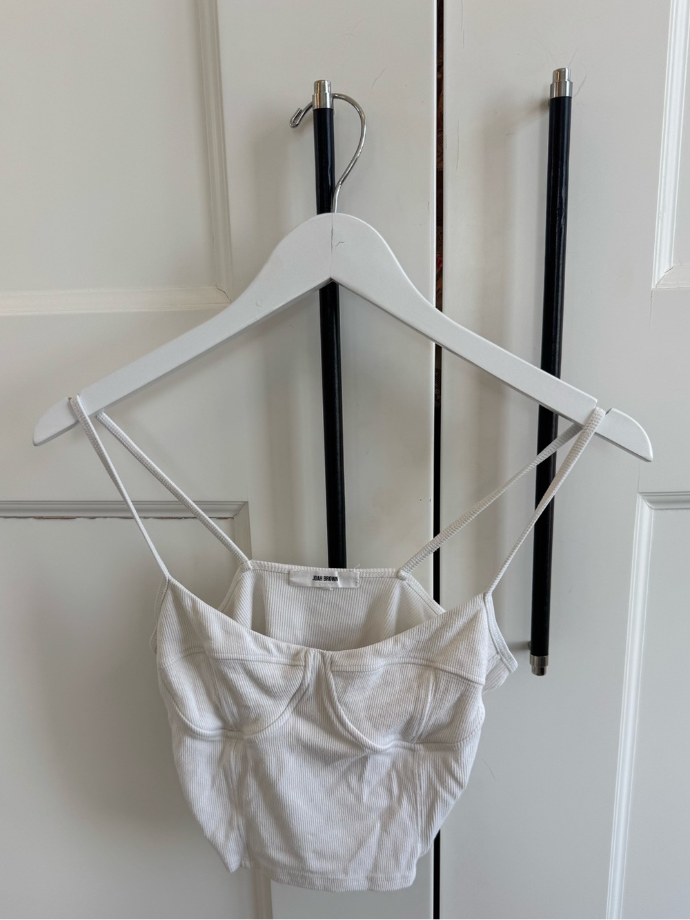 Joah Brown White Ribbed Bustier Crop